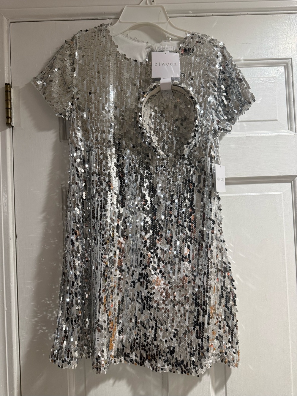 Btween - Girls' Silver Sequin Party Dress with Headband'
